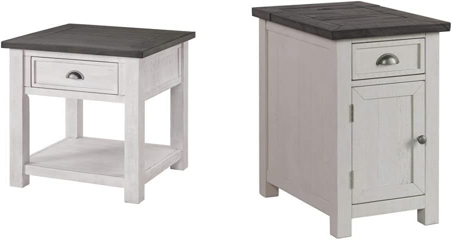Martin Svensson Home Monterey Solid Wood End Table and Chairside Table Bundle, White with Grey Tops