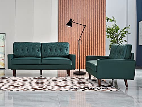 US Pride Furniture Modern Style Faux Leather with Round Tapered Legs Living Room Set, Loveseat Sofas, Musterd Yellow