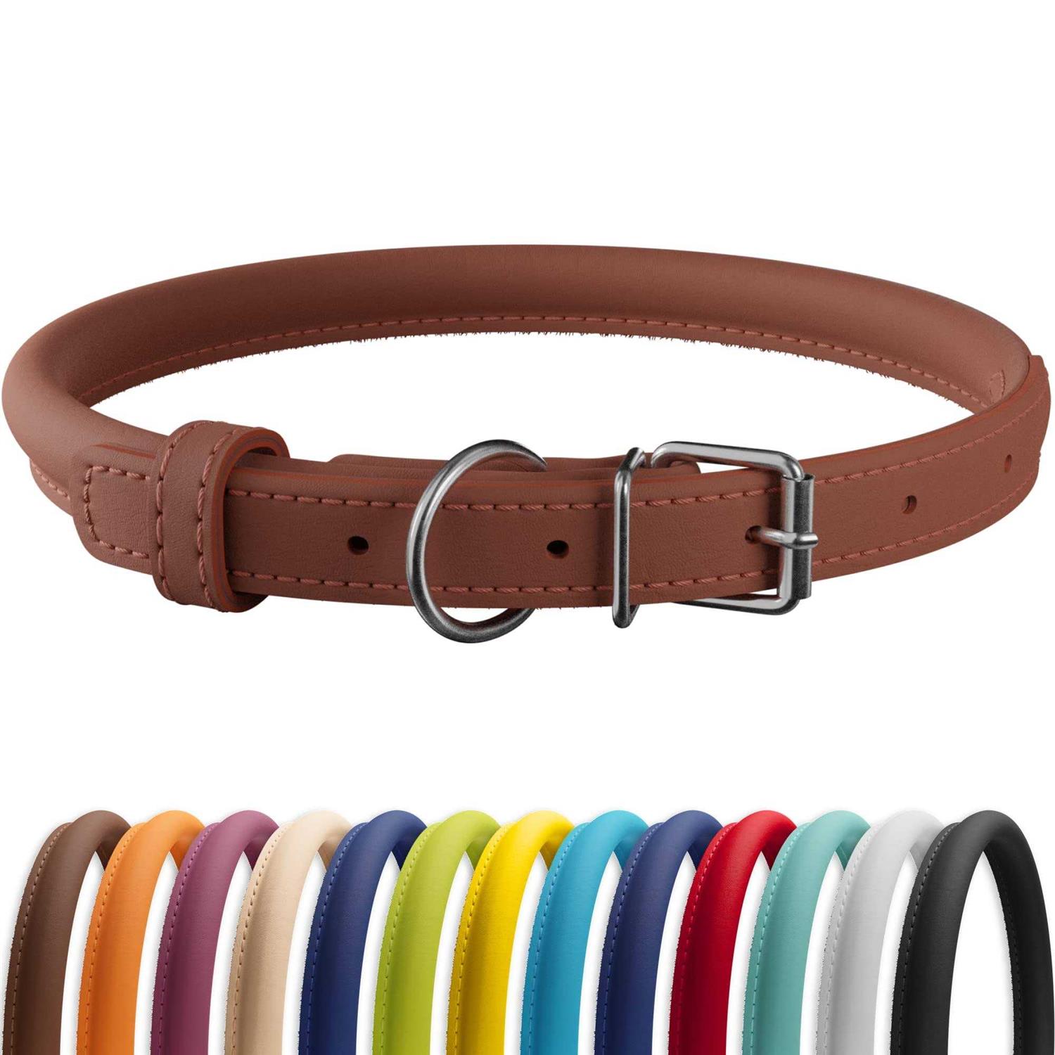 CollarDirect Rolled Leather Dog Collar Soft Padded Round Puppy Collar - Pet Supplies online store