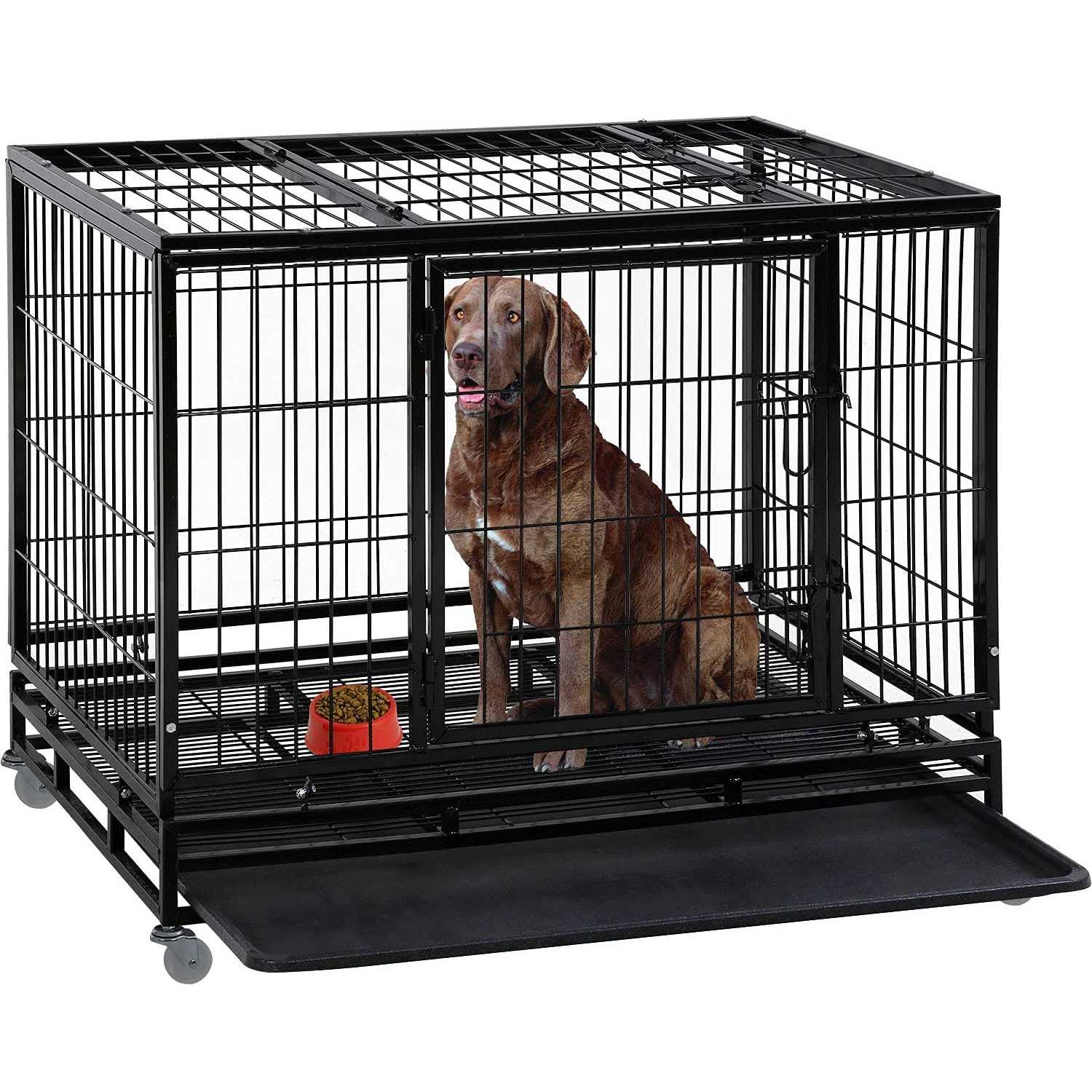 BestPet Dog Crate Cage for Large Dogs Heavy Duty Dog Kennel Pet Playpen for Training Indoor Outdoor with Plastic Tray Double Doors & Locks Design - Pet Supplies online store