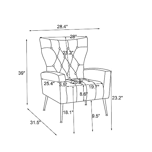 Modern Accent Chair, Upholstered Armchair Linen Fabric Single Chair with Ottoman, Comfy Armchair for Living Room Bedroom Small Spaces Apartment Office (Grey)
