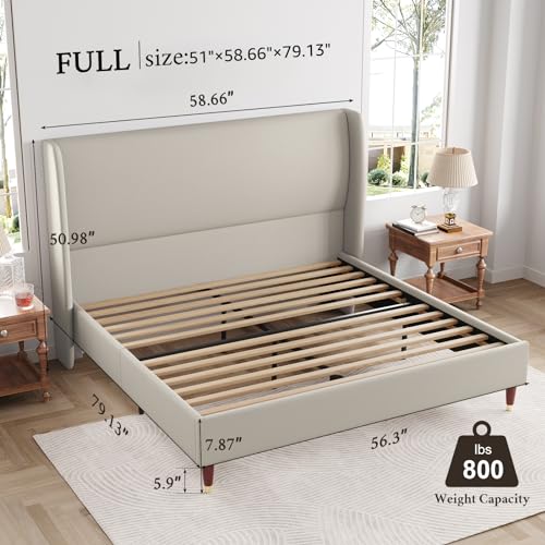 Jocisland King Size Bed Frame Upholstered Bed Platform Bed Frame with Wingback Headboard/No Box Spring Needed/Easy Assembly/Light Grey