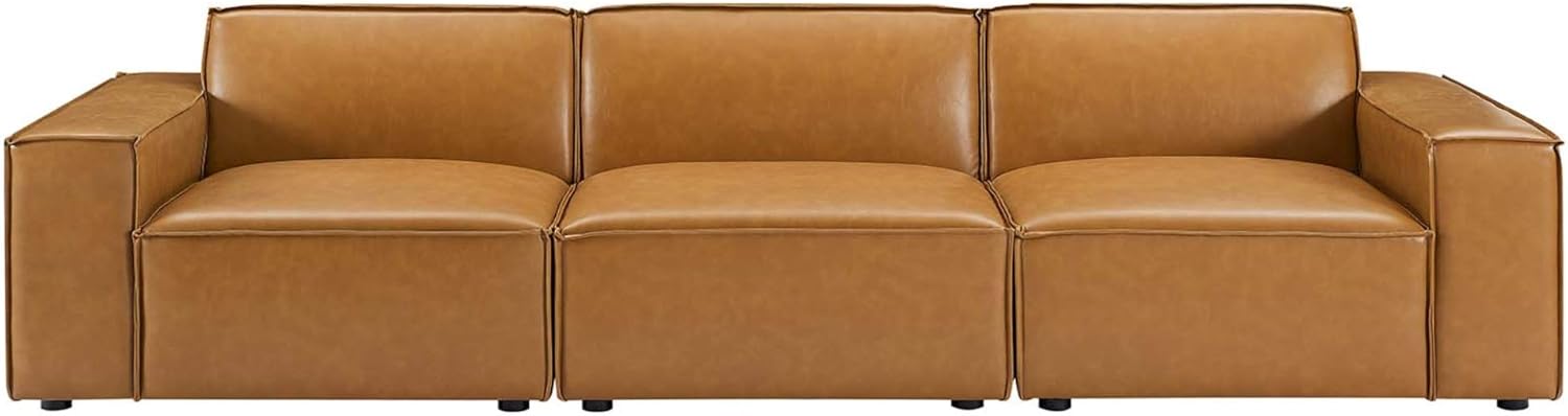 Ergode Restore Vegan Leather Sofa | Luxurious 3-Piece Lounge Furniture | Foam Padding & French Piping | Tan