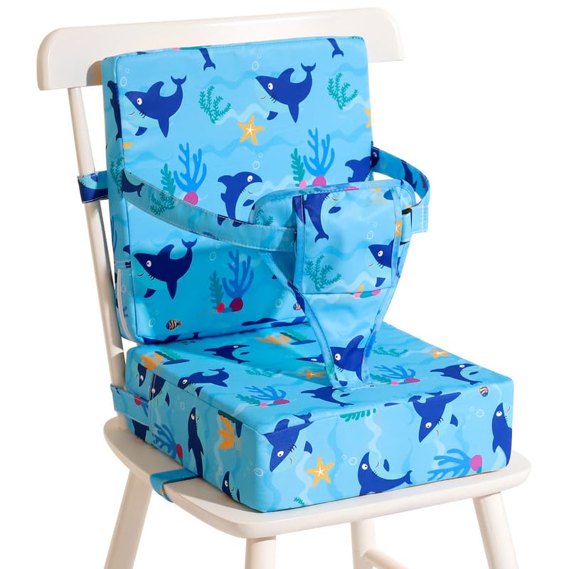 Toddler Booster Seat for Dining Table, Cartoon Booster Seat for Dining Table with Backrest and Adjustable Seat Belts Non-Slip Portable Booster Seat Increasing Cushion for Kid Baby Eating Travel Home