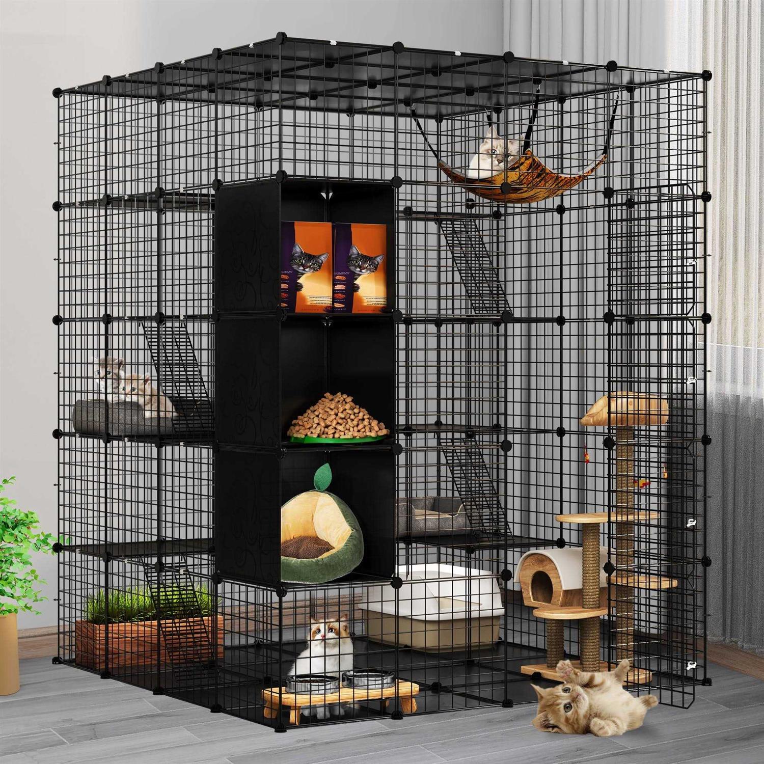 Dextrus Large Cat Cage 5-Tier Kennels with Cube Storage DIY Indoor Catio Enclosure Spacious Cat Playpen with Hammock - Pet Supplies online store