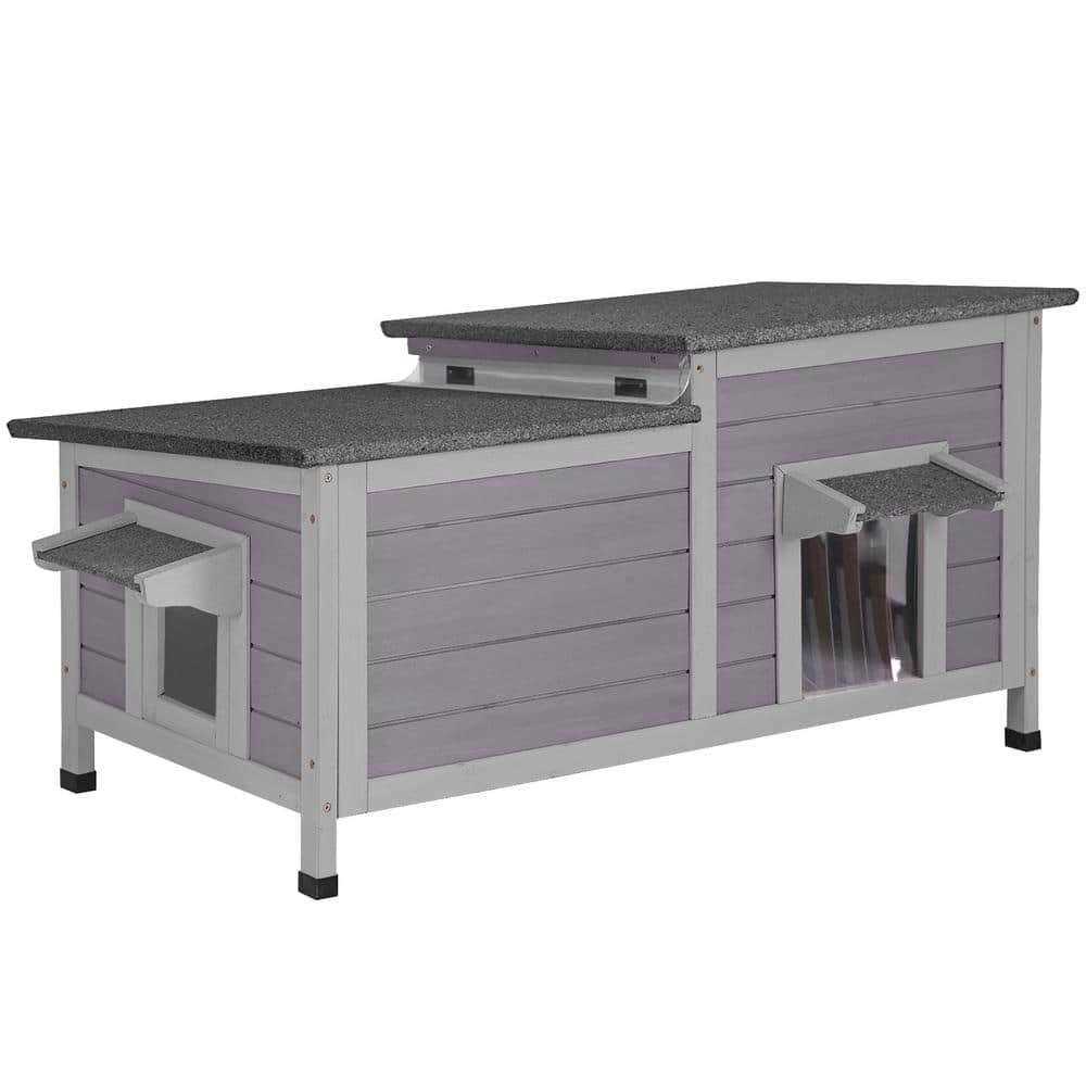 aivituvin Feral Cat Shelter 2-Room Outdoor Cat House for Rescued Cats AIR93 - Pet Supplies online store