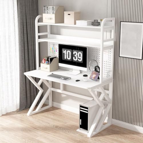 Computer Desk with Storage Shelves & Pegboard, Home Office Desk Multi-Functional Gaming Desk Large Study Writing Workstation Table(100x60x170cm, White)