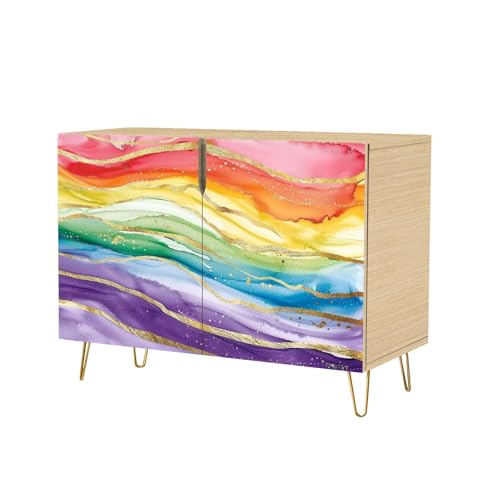 Mid Century Sideboard Buffet Kitchen Storage Cabinet with 2 Doors Abstract Swirl Wave Flow Liquid Lines elemen for Website Cover Cupboard Console Table Bar Cabinet for Dining Room Hallway