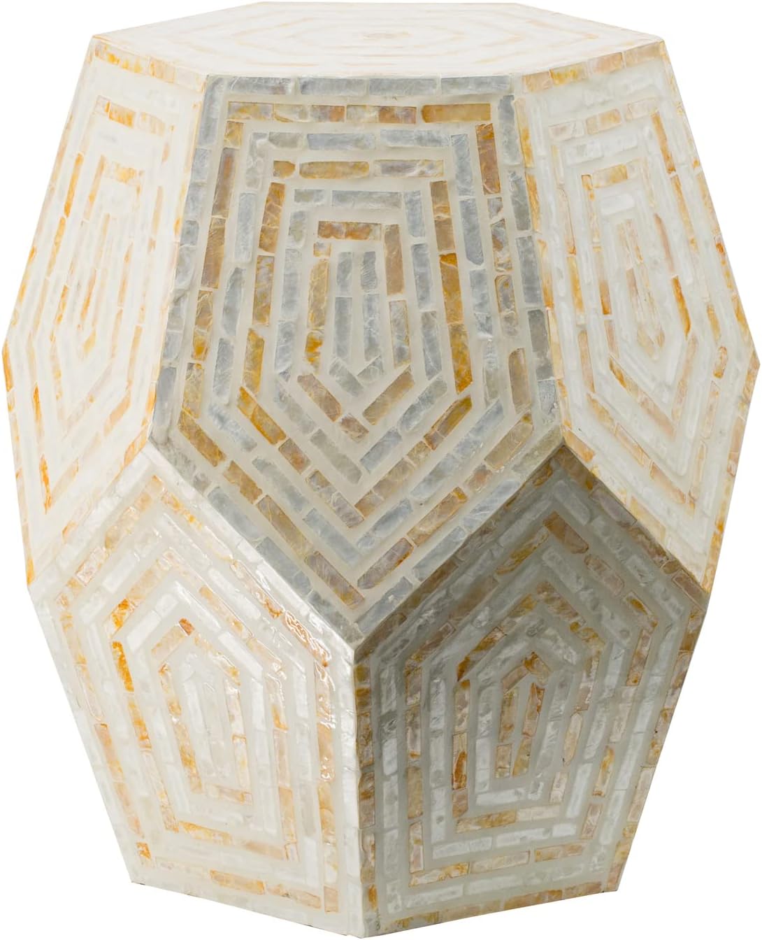 A&B Home Hexagonal Capiz Stool Hexagonal Capiz Accent Table Perfect Inaly Capiz Home Decor for Home and Office-Cream Finish 18X18X21 Inch