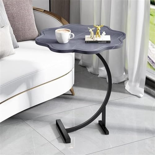 Slim Small Side Table Flower Design, C-Shaped End Table for Sofa and Bed, TV Tray Table with Metal Frame for Couch, Living Room, Bedroom (Color : White)
