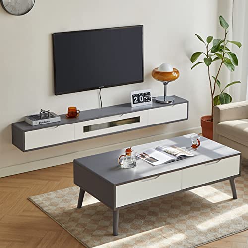 Floating Tv Stand Wall Mounted - Solid Wood Hanging Tv Cabinet Unit,120/140cm Rustic Multimedia Consoles Table Storage Shelf for Living Room Film and Television Background (Color : A, Size : 120CM)