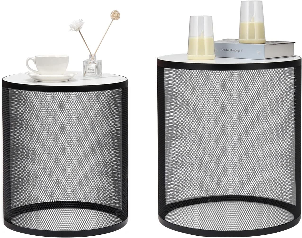 Modern Round Coffee Table Set of 2, Mutifunctional Tea Table, Circle Side Table for Small Space, Black Metal End Table, Center Table, Nightstand, Accent Furniture for Living Room Bedroom Office