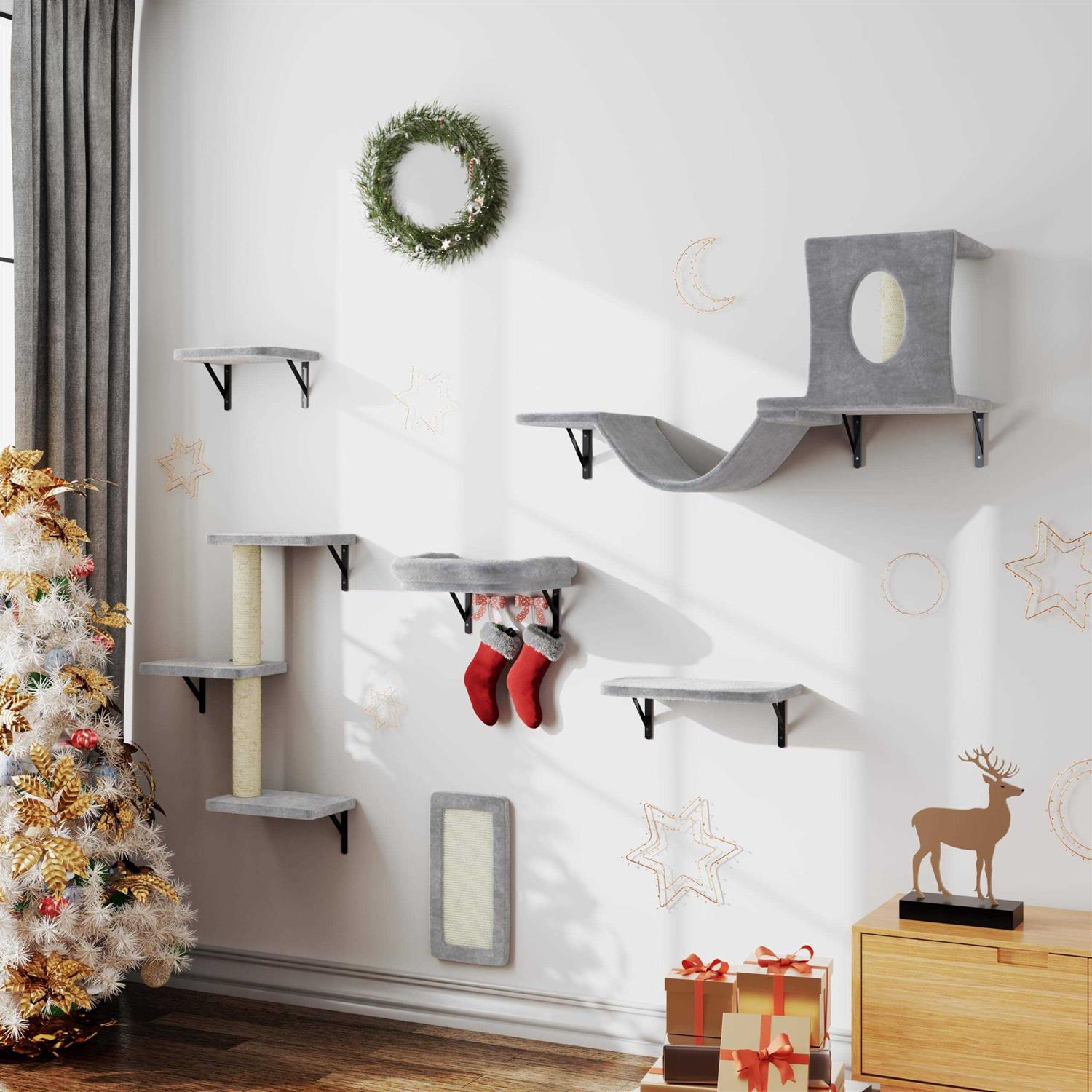 NUNU LAB Cat Wall Shelves 6 Pcs Luxury Wall-Mounted Cat Climber Set - Pet Supplies online store