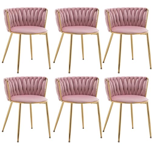 Velvet Dining Chairs Set of 4, Modern Dining Chair with Gold Metal Legs, Weaving Upholstered Dining Room Chairs for Dining Room, Kitchen, Vanity (Grey)