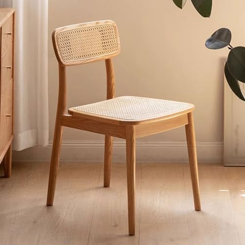 Office Chair Solid Wood Dining Chair, Rattan Chair with Backrest, Armless Dining Chair (Color: Solid Wood Color, Walnut Color) Office Computer Desk Chair(B)