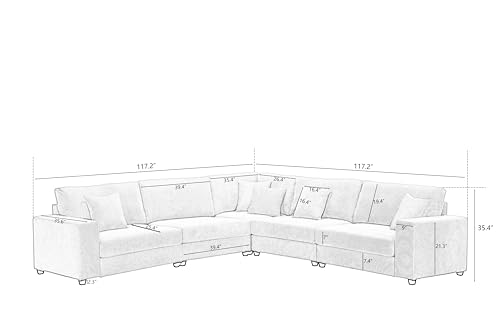 Oversized Modular Sectional Sofa Set, Corduroy Upholstered Deep Seat Comfy Sofa, 5 Seater L Shaped Sectional Modular Sofa Couch, Dark Gray