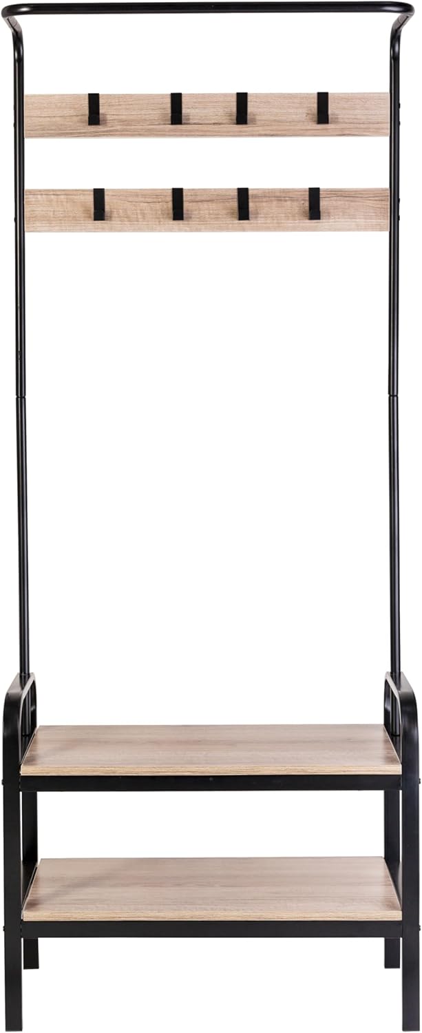 Honey-Can-Do Entryway Bench with Coat Hooks and Shoe Storage, Willow Gray SHF-08746 Black