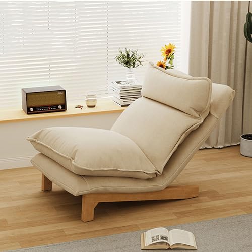 Modern Linen Fabric Lazy Chair,Comfy Armchair Soft Lounge Accent Chair Single Japanese Lazy Tatami Balcony Reclining Leisure Sofa for Living Room, Bedroom, Office,C