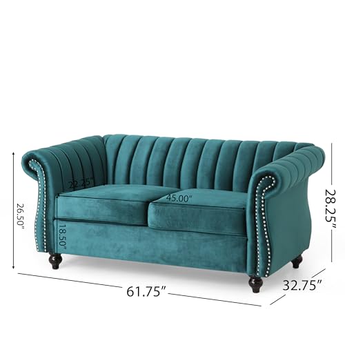 Loveseat Sofa, Modern Upholstered Sofa 2 Seater Couch, PU Leather Sofa with Wood Legs, Small Couches for Living Room, Bedroom (Teal + Velvet)