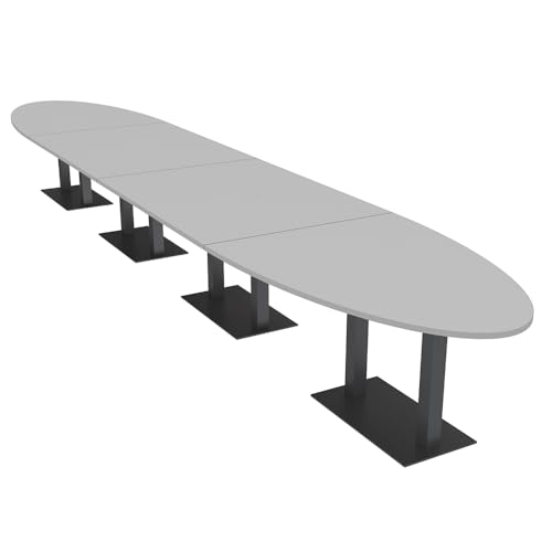 20 Person Oval Conference Table with Power and Data | 22 Ft Modular Boardroom Table | Harmony Series | Blonde Sufside Ash with Matte Black Base