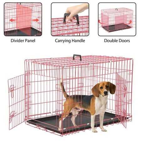 Yrllensdan Dog Crate, Dog Crates and Kennels Dog Foldable Large Dog Crate for Large Dogs with Handle Double-Door Outdoor Metal Wire - Pet Supplies online store