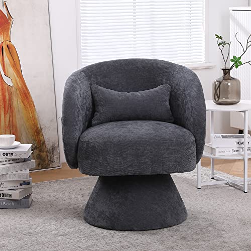 Goujxcy Swivel Accent Chair Armchair, Round Faux Fur Barrel Chair, Comfy Armchair with 360° Swivel Club Chairs for Living Room, Bedroom, Reading Room, Home Office (White3)