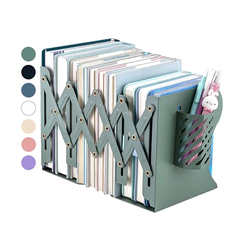 Kingsmile Bookends, Book Ends, Metal Book Ends for Shelves, Book Stopper for Heavy Books, Book Ends to Hold Books for Kids Room, Home, Office, Classroom, Library with Removable Pen Holder. (Green)