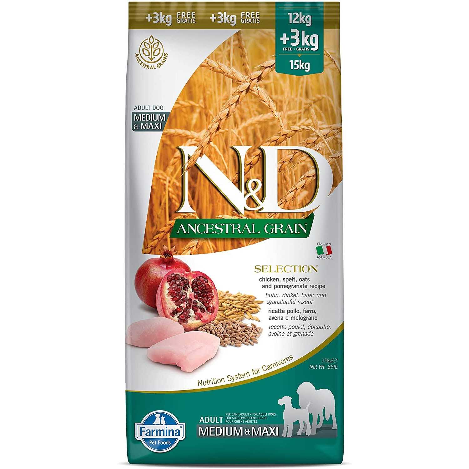 Farmina N&D Ancestral Grain Chicken & Pomegranate Medium & Maxi Adult Dry Dog Food - Pet Supplies online store