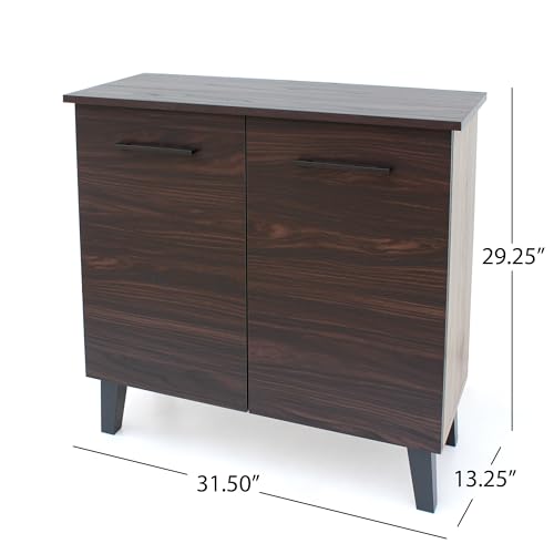 Mid-Century Two-Door Cabinet with Splayed Legs and Storage Shelves Modern Design for Living Room or Bedroom, Walnut Brown