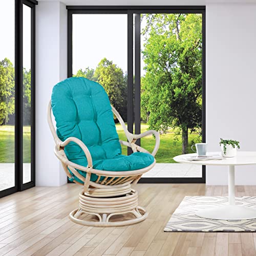 OSP Home Furnishings Lanai Swivel Rocker Chair with White Wash Rattan Frame, Blue Fabric