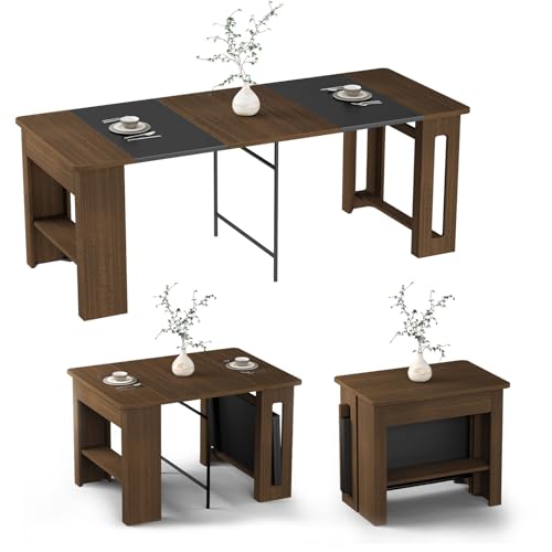 Vabches 19”- 88.5“ Extendable Dining Room Table for 8-12 Person, Large Transformer Table Mid Century Modern Expandable Console Table Wood Rectangle Kitchen Table for Living Room,Small Spaces Oak Color