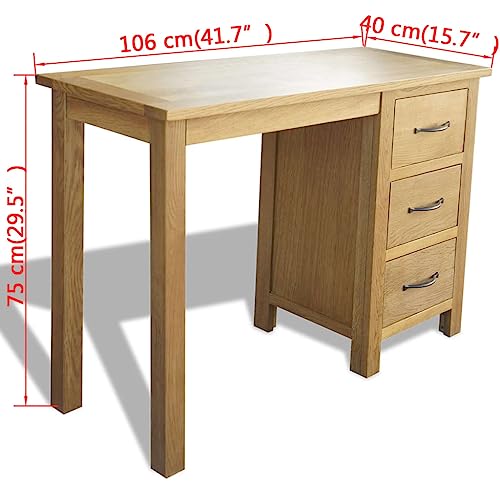 Office Desks Desk with 3 Drawers Solid Oak Wood 41.7