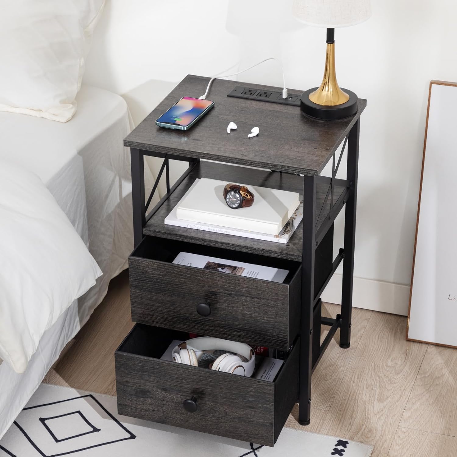 AMHANCIBLE Night Stand Set 2,Queen Size Headboard Only,with Charging Station