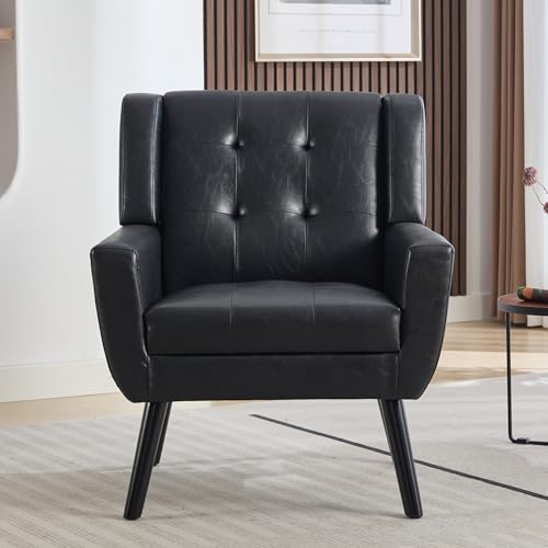 Dolonm Midcentury Modern Velvet Accent Chair with Arms, Upholstered Reading Side Chair Tufted Back Decorative Wingback Chair for Living Room Bedroom (Blue - Velvet)