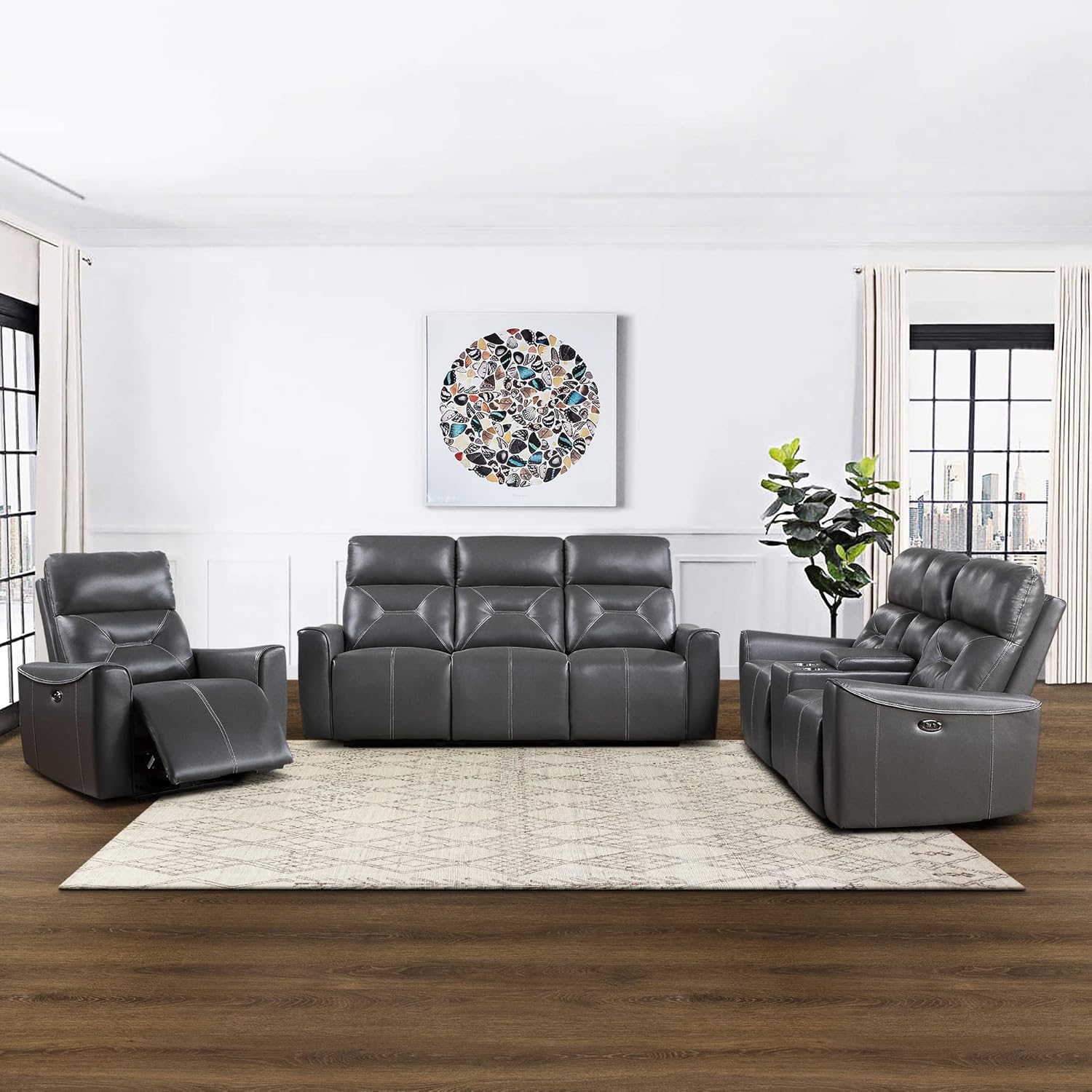 Lexicon Edelweiss 3-Piece Power Reclining Living Room Set, Dark Gray