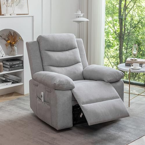 Electric Power Recliner Chair with Lumbar Heating and 8-Point Vibration Massage Function, Remote Control, Fabric Velvet Single Sofa Chiar with Footrest for Adult Living Room (Dark Gray)