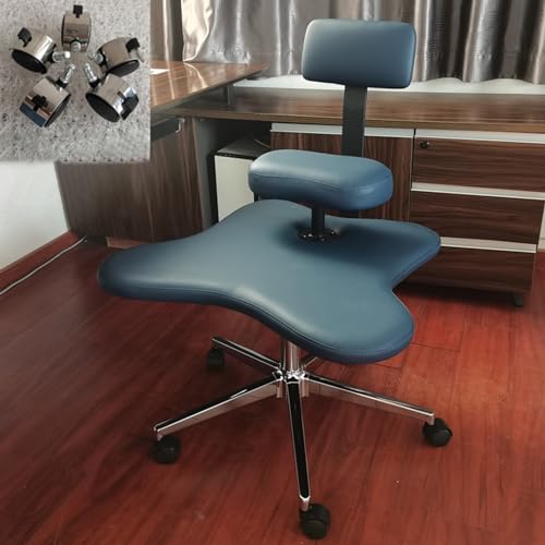 Cross Legged Office Chair Kneeling Office Chair, Ergonomic Kneeling Chair with Back Support for Ergonomic Posture Corrective Seat, Adjustable Stool Black Blue Gray Off-white (Color : Blue)