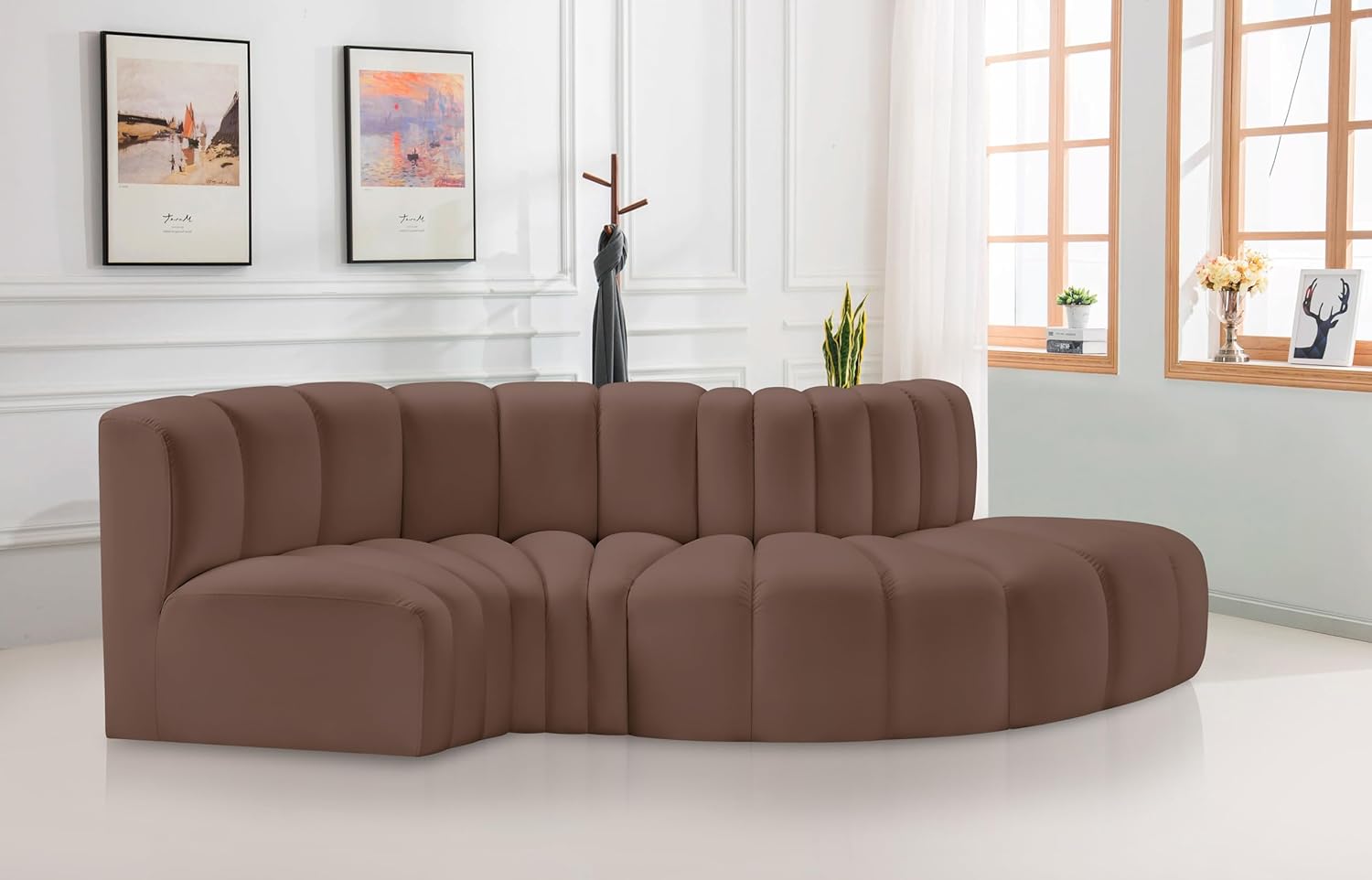 Meridian Furniture Arc Collection Modern | Contemporary Sofa with Soft Vegan Leather, Deep Channel Tufting, Modular, 104