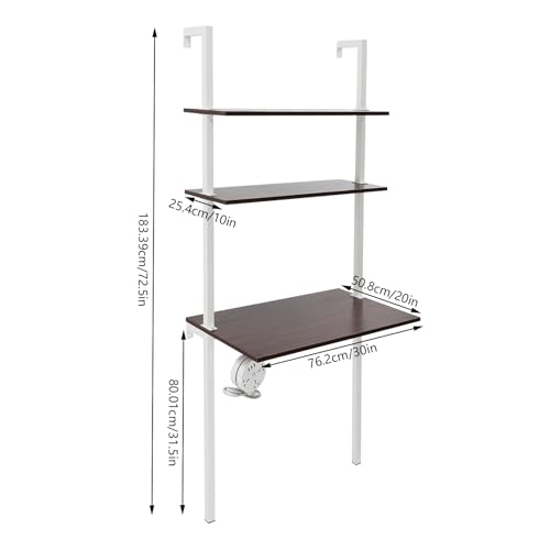 Wall Mount Computer Desk Ladder Desk Industrial Shelf Desk Pipe Shelf Shelving Mini Narrow Wall Table Wall Mount Floating Pipe Table for Small Spaces (Gold, White, 20