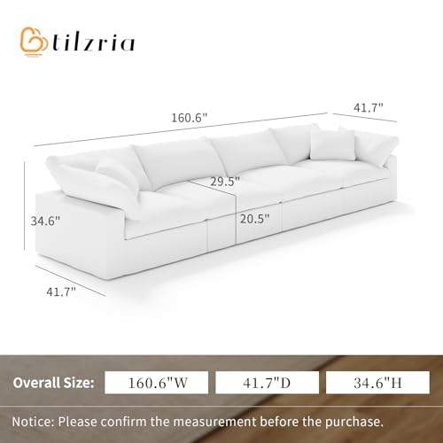 Cloud Couches for Living Room,Down Filled Convertible Sectional Sofas,Cushion Covers Removable,Cozy White Linen Linear Shaped Modular Sofa,Deep Love Seat Couch for Apartment