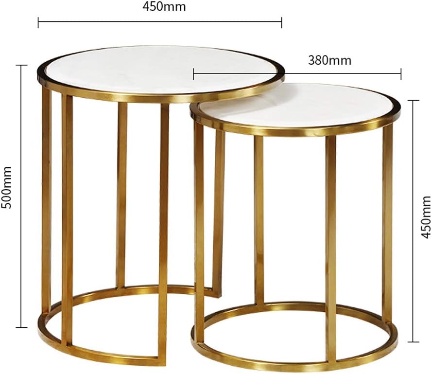 Round Nest of Tables Marble Stackable Coffee Table 2 Piece Simple Couch End Table for Living Room Office with Stainless Steel Legs,Easy to Clean