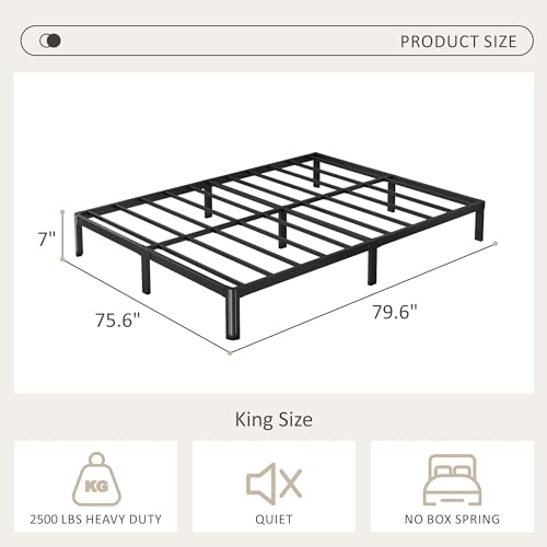 7 Inch Twin XL Bed Frames No Box Spring Needed, Heavy Duty XL Twin Metal Platform Bed Frame with Rounded Corner Legs, Easy Assembly, Noise Free, Black