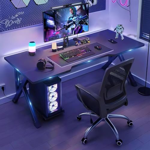 Large Gaming Desk, Black PC Computer Desk, Ergonomic Home Office Desk，Gaming Table Workstation for Gift Idea(48inch)