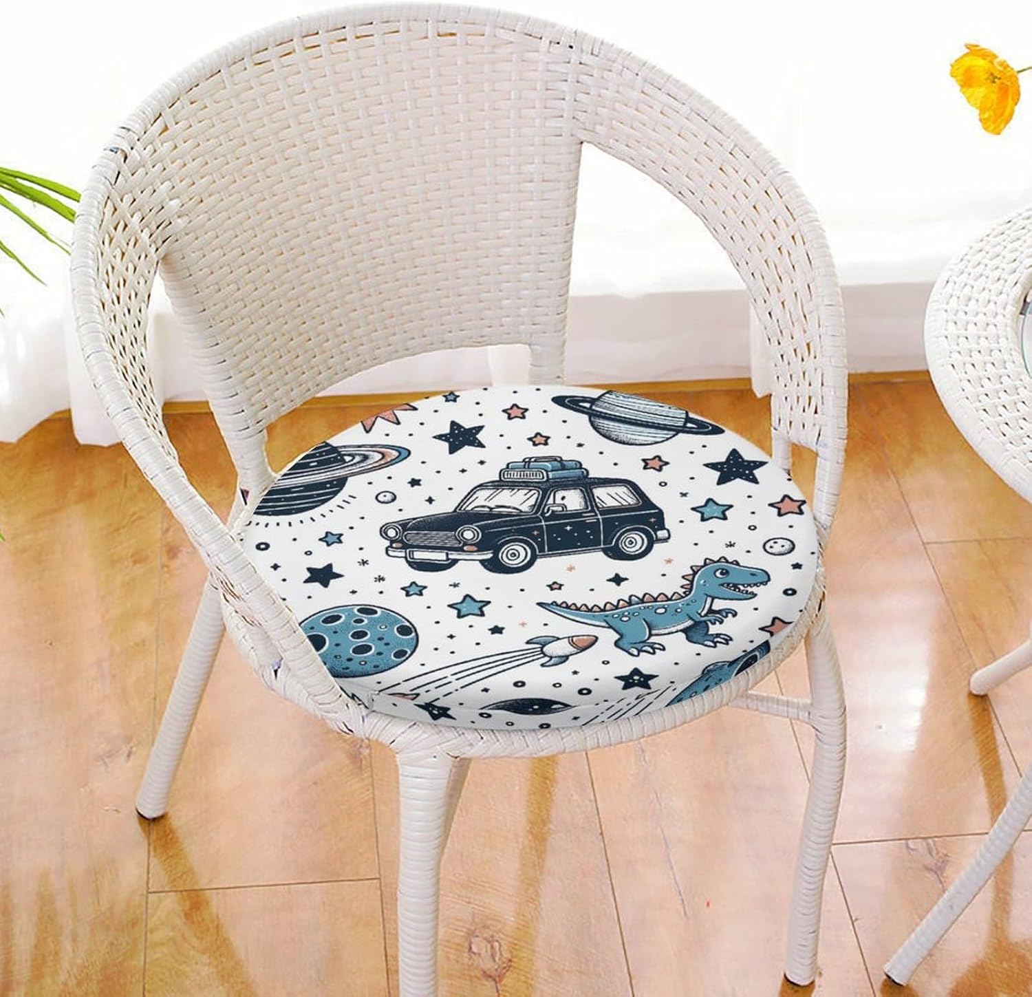 Round Seat Cushion Dinosaurs Car Space Traveling Soft Memory Foam Chair Pads Non Slip Removable Washable Zipper Chair Cushions for Office Kitchen Dining Room Tatami 15.35in