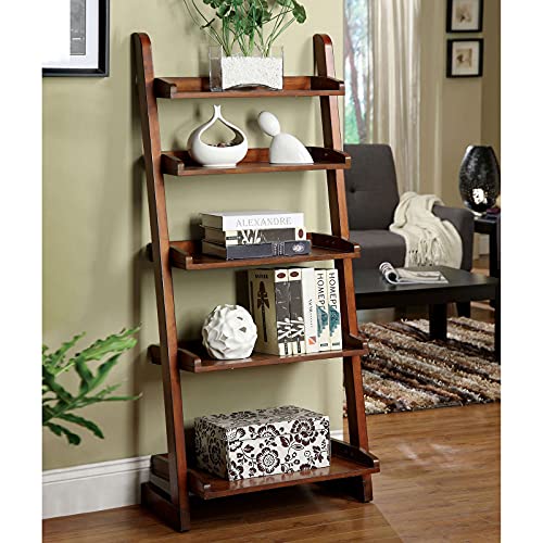 Mid Century Modern Solid Wood Bookcase with Storage in Brown, Oak Finish 5-Tier Bookshelf with Shelves for Living Room, Bedroom, Study Room and Office