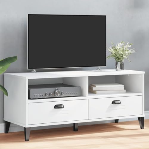 TV Stand White Solid Wood Pine,Rustic Industrial Pine Wood TV Stand with Ample Storage for Media and Entertainment Units Living Room Furniture