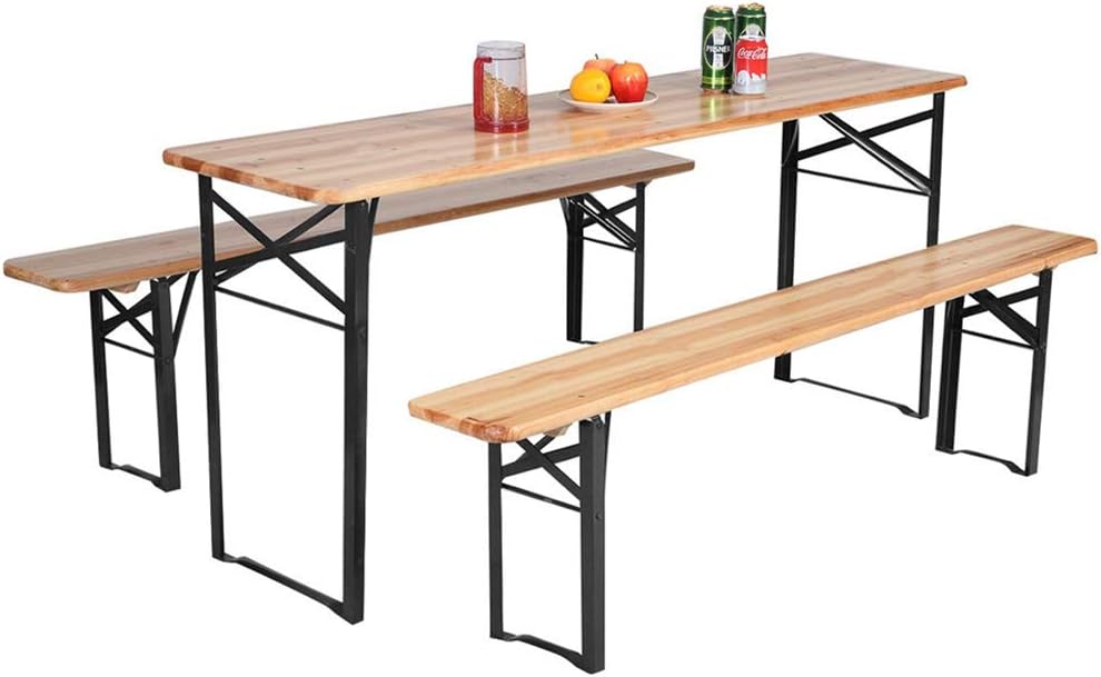 3-Piece Portable Folding Picnic Beer Table with Seating Set Wooden Top Picnic Table, Durable, Constructed for Outdoor Use Use 88inch