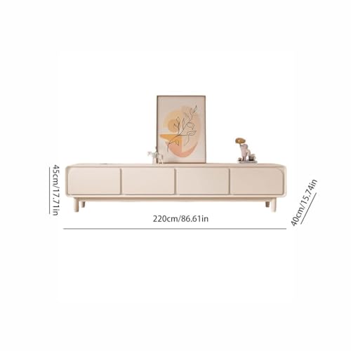 Modern TV Stand Modern Simple Solid Wood Cream Style White TV Cabinet Living Room Home Small Apartment Floor-standing TV Cabinet Storage Cabinets(220X40X45CM)