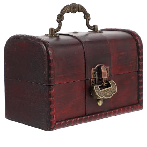 Antique Wooden Pirate Chest Vintage Wooden Storage Trunk Retro Decorative Keepsake Jewelry Box Handmade Craft Box With Paddle Lock for Jewelry Trinket