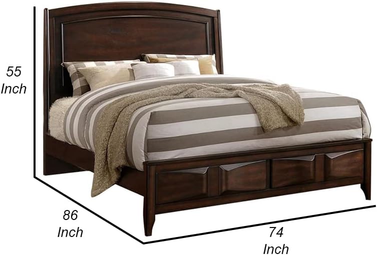 Benjara Crisp & Fine Lined Wooden California King Bed, Brown
